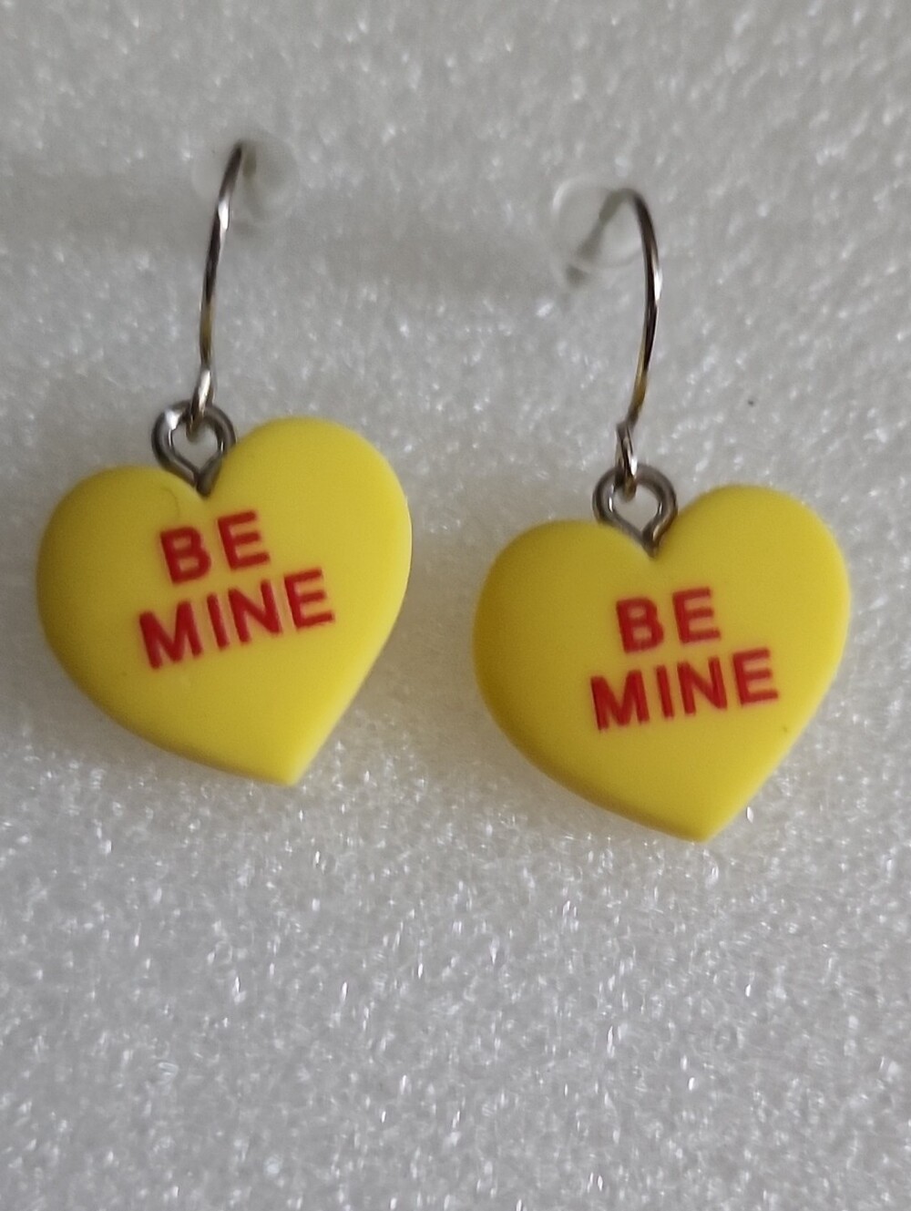 Hand Crafted Yellow Heart 'BE MINE' Drop Earrings
